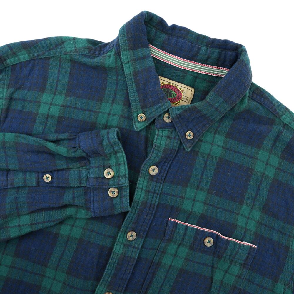 Vtg Boston Traders Shirt‎ Mens L Green Plaid Flannel Grunge Cabincore Heritage